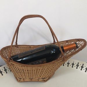Vintage French wicker wine bottle caddy